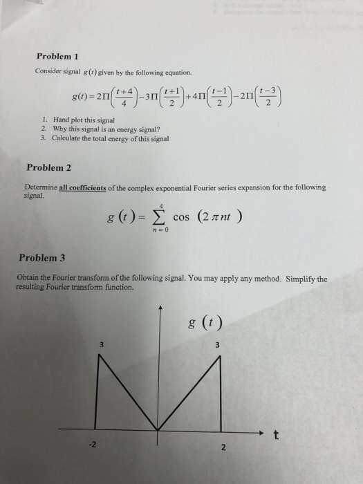 Solved Problem 1 Consider signal g(1) given by the following | Chegg.com