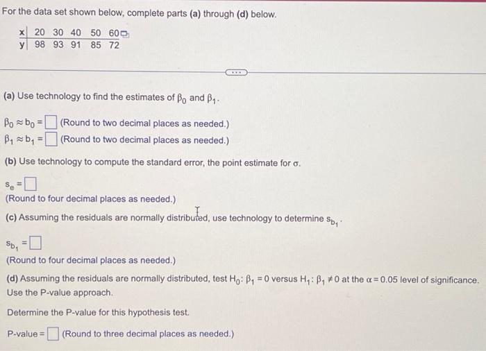 Solved For The Data Set Shown Below, Complete Parts (a) | Chegg.com