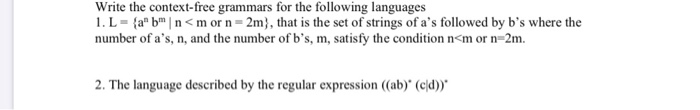Solved Write the context-free grammars for the following | Chegg.com