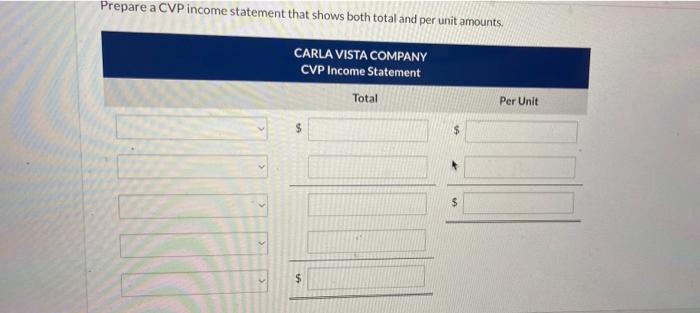 Solved Carla Vista Company has the following information | Chegg.com