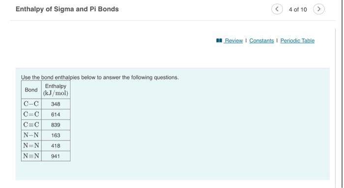 Solved Enthalpy of Sigma and Pi Bonds 4 of 10 Review I Chegg