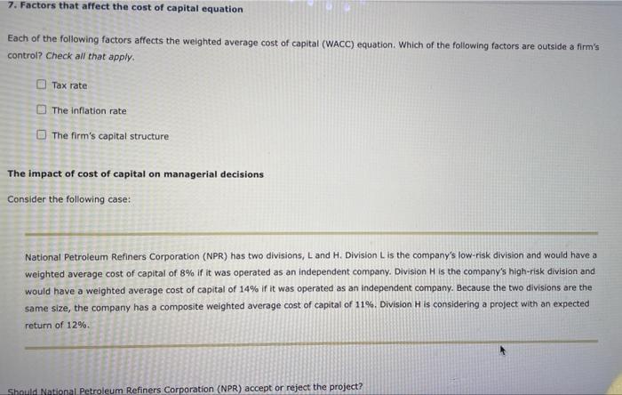 Each of the following factors affects the weighted | Chegg.com