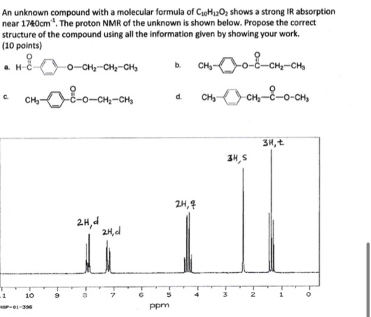 Solved An unknown compound with a molecular formula of | Chegg.com