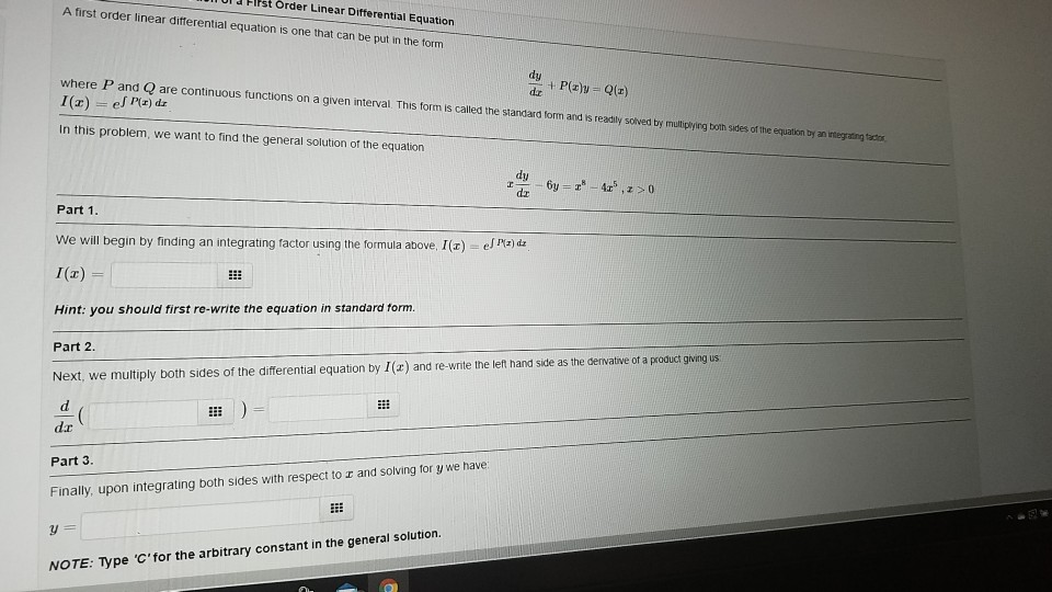 Solved Order Linear Differential Equation A first order | Chegg.com
