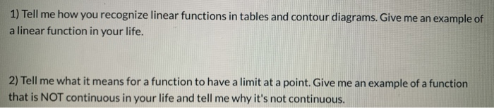 Solved 1 Tell Me How You Recognize Linear Functions In Chegg Com