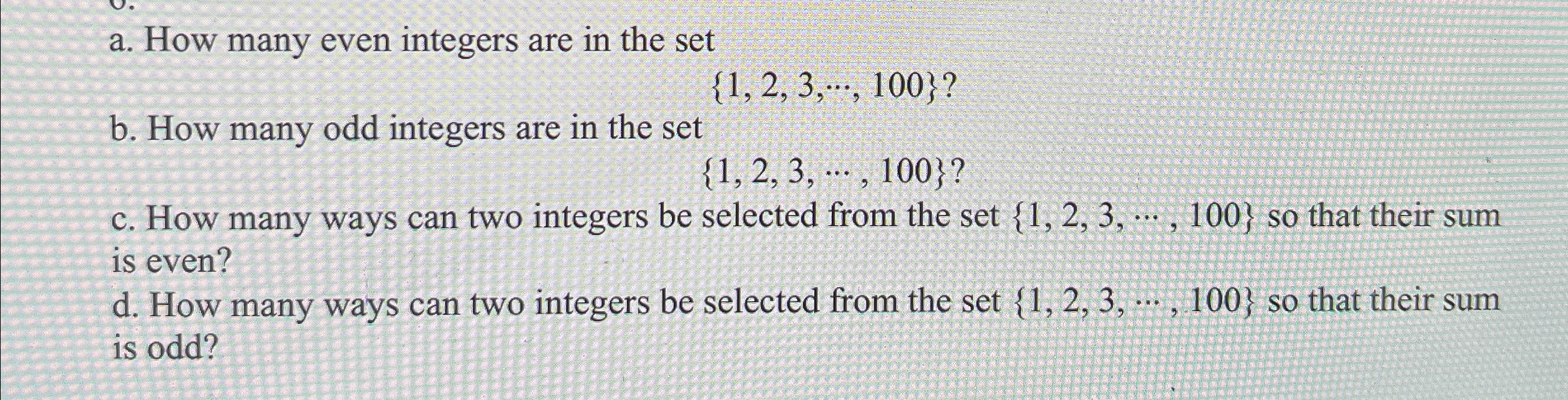 Solved a. ﻿How many even integers are in the | Chegg.com