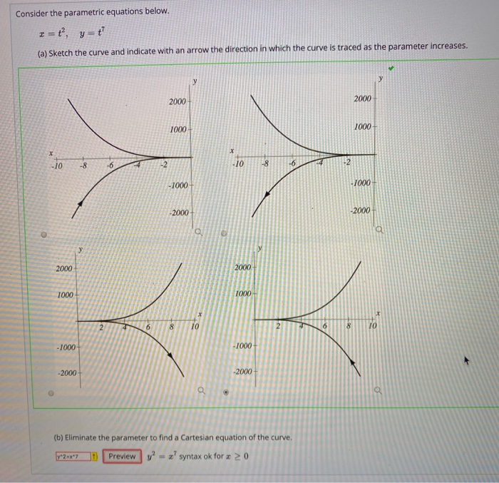 Solved Consider the parametric equations below. I = t?, y=ť | Chegg.com