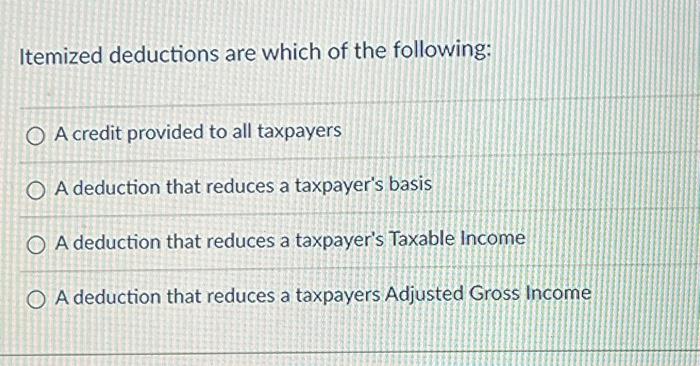 Solved Itemized Deductions Are Which Of The Following: A | Chegg.com