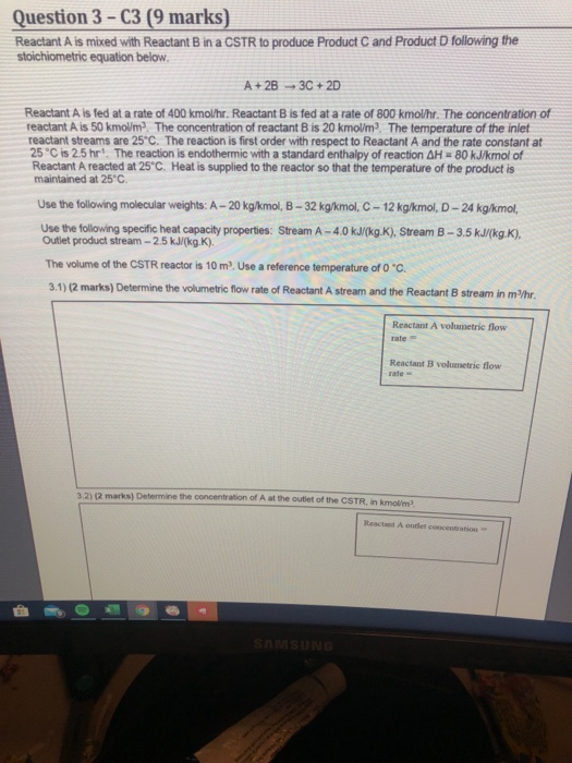 Solved Question 3 - C3 (9 marks) Reactant A is mixed with | Chegg.com