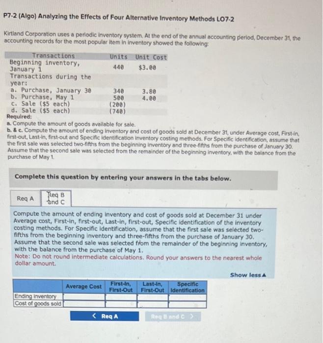 Solved P7.2 (Algo) Analyzing the Effects of Four Alternative | Chegg.com