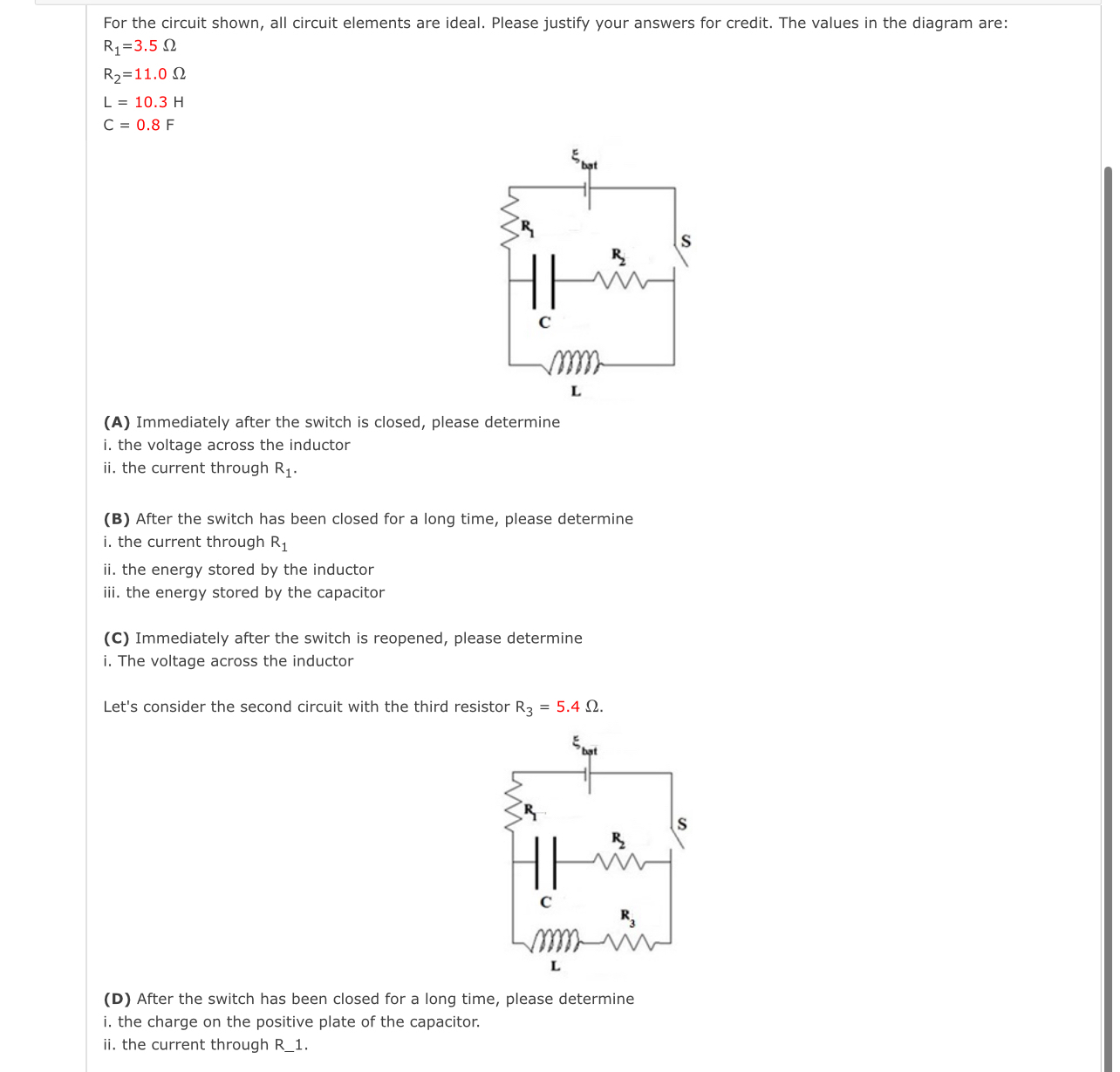 Solved For the circuit shown, all circuit elements are | Chegg.com
