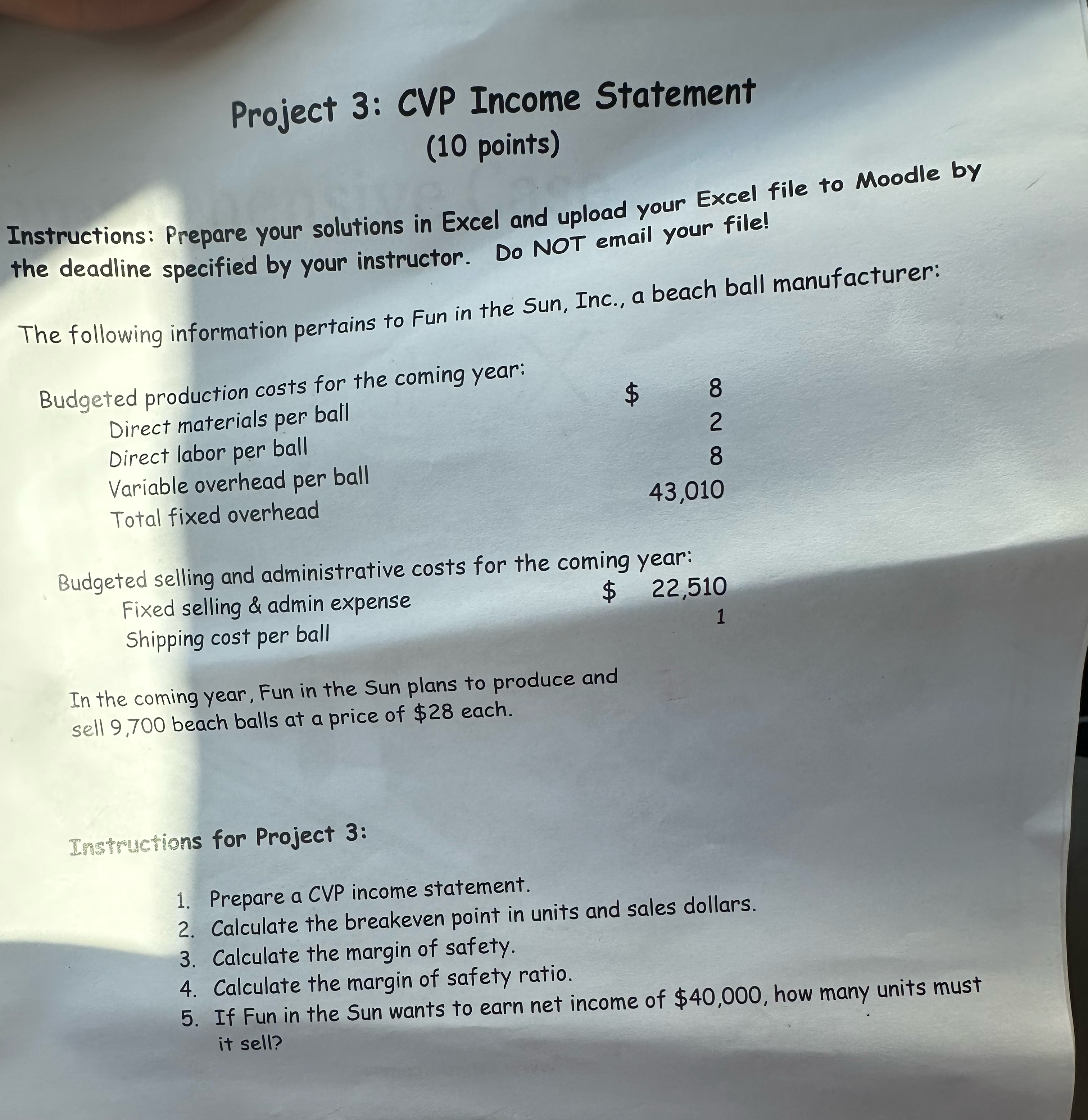 Solved Project 3: CVP Income Statement(10 | Chegg.com