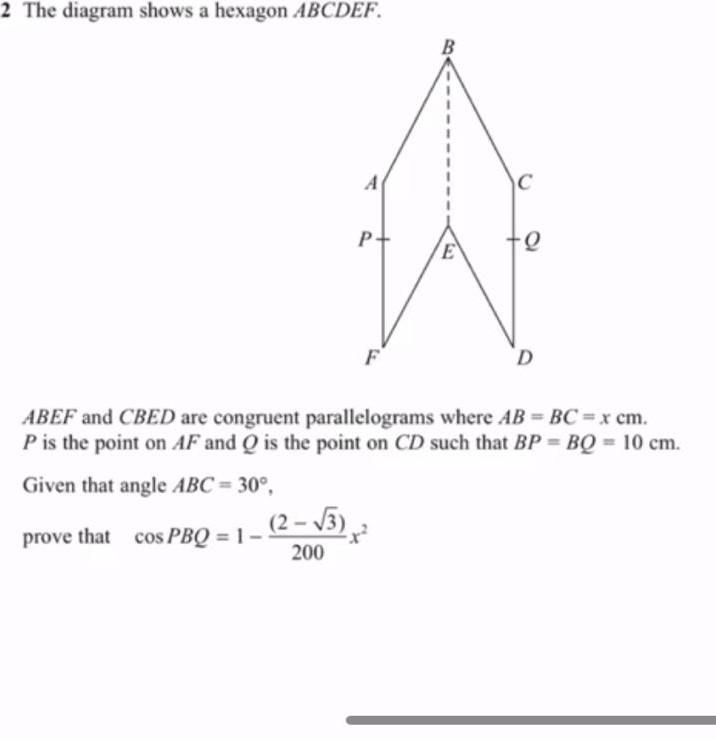Solved 2 The Diagram Shows A Hexagon Abcdef B C P Q E D 0301