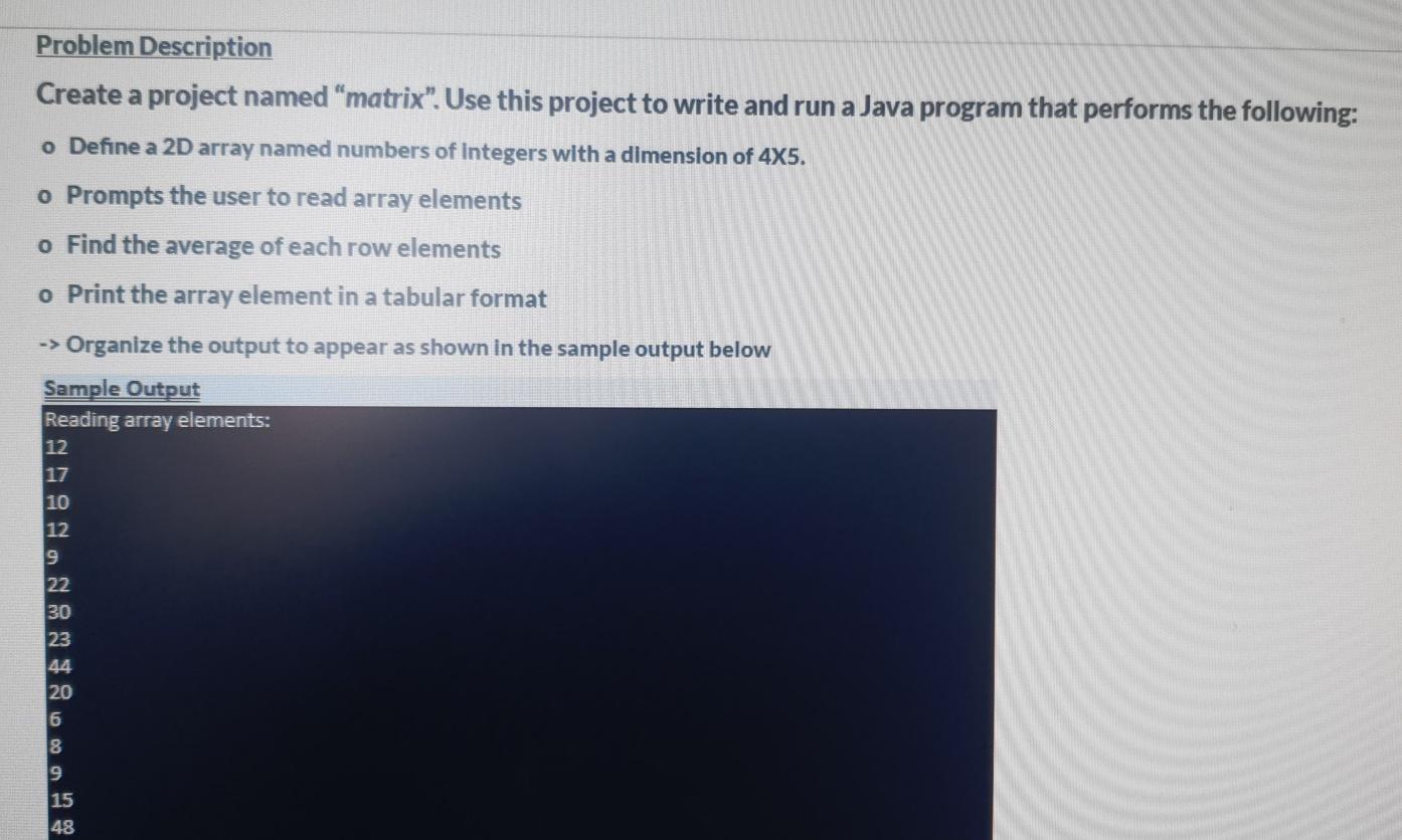Solved Problem Description Create a project named "matrix". | Chegg.com