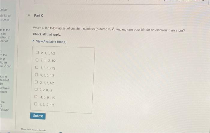 Solved Which Of The Following Set Of Quantum Numbers | Chegg.com