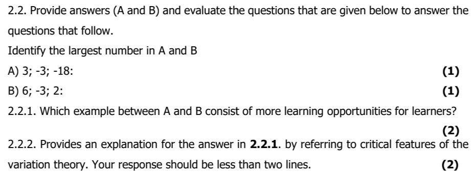 Solved 2.2. Provide answers ( A and B) and evaluate the | Chegg.com