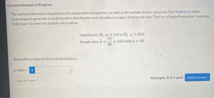 Solved Current Attempt in Progress The null and alternative | Chegg.com