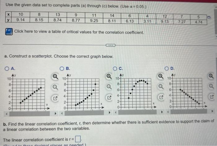 Solved Use the given data set to complete parts (a) through | Chegg.com
