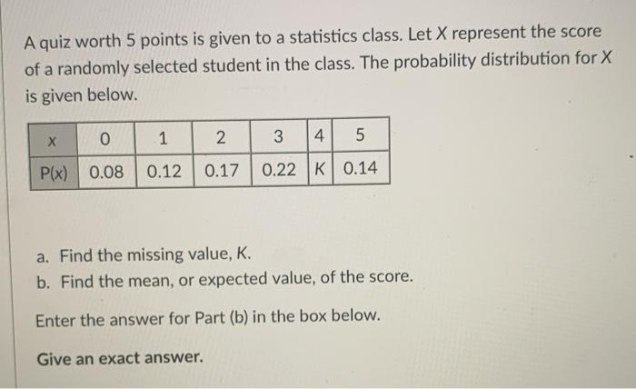 Solved A quiz worth 5 points is given to a statistics class. | Chegg.com