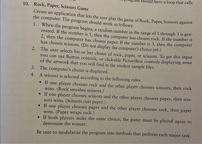 Solved 10. Rock, Paper, Scissors Game Create An Application | Chegg.com