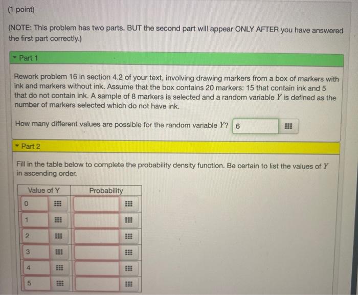 Solved (1 point) (NOTE: This problem has two parts. BUT the | Chegg.com
