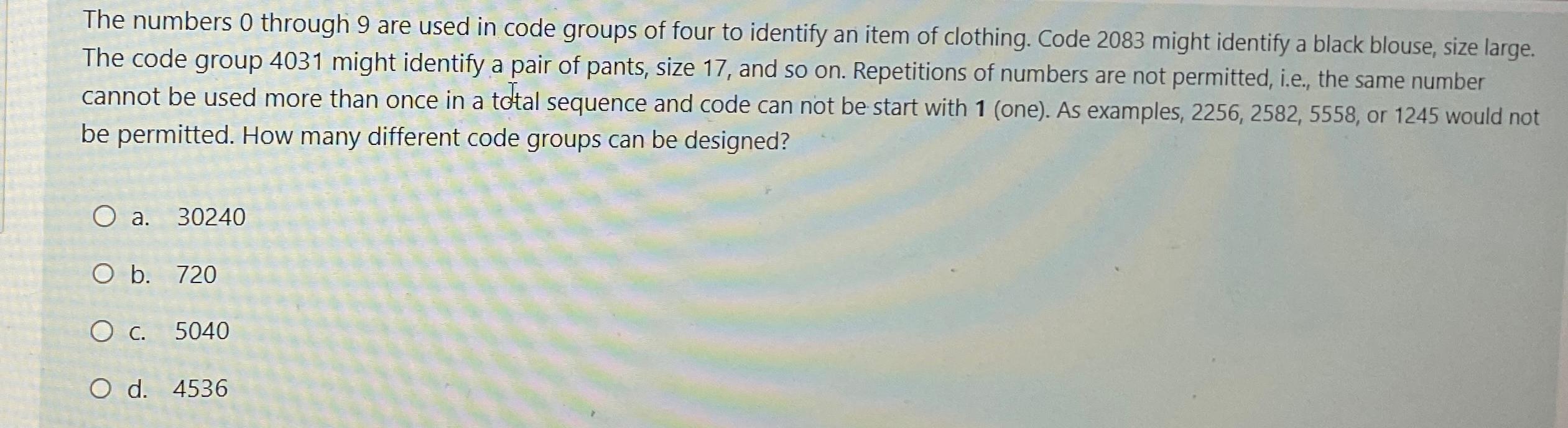 Solved The numbers 0 ﻿through 9 ﻿are used in code groups of | Chegg.com