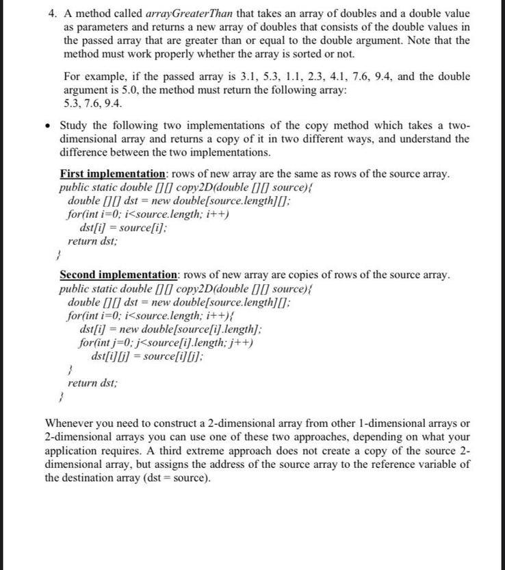 Solved 4. A method called arrayGreater Than that takes an | Chegg.com