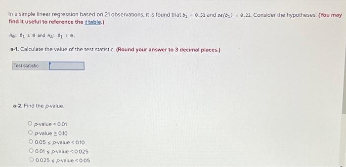 Solved In a simple linear regression based on 21 | Chegg.com