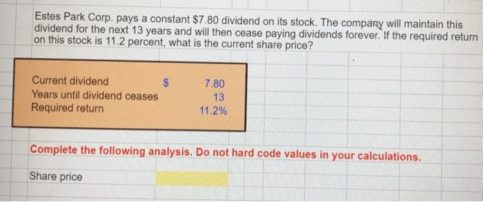 Solved Estes Park Corp Pays A Constant 7 80 Dividend On Chegg