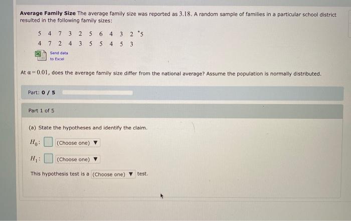 Solved Average Family Size The average family size was | Chegg.com
