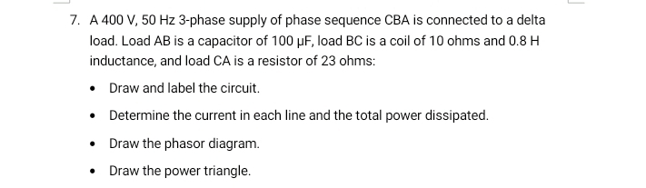 Solved A 400V,50Hz 3-phase supply of phase sequence CBA is | Chegg.com