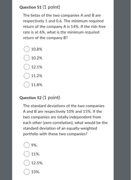 Solved The betas of the two companies A and B are | Chegg.com