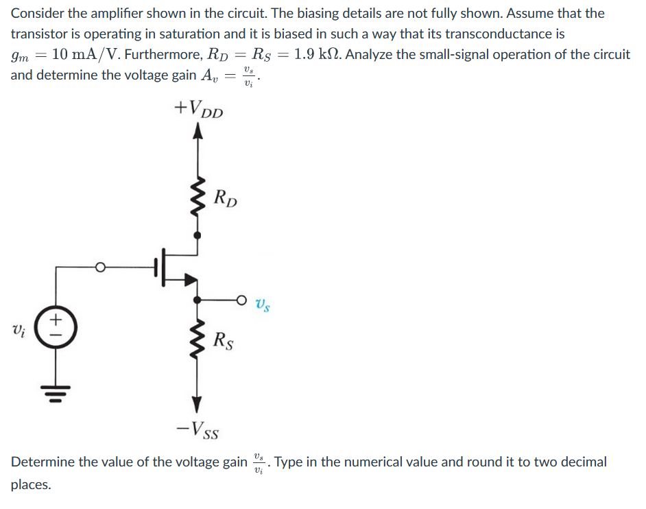 Solved Consider the amplifier shown in the circuit. The | Chegg.com