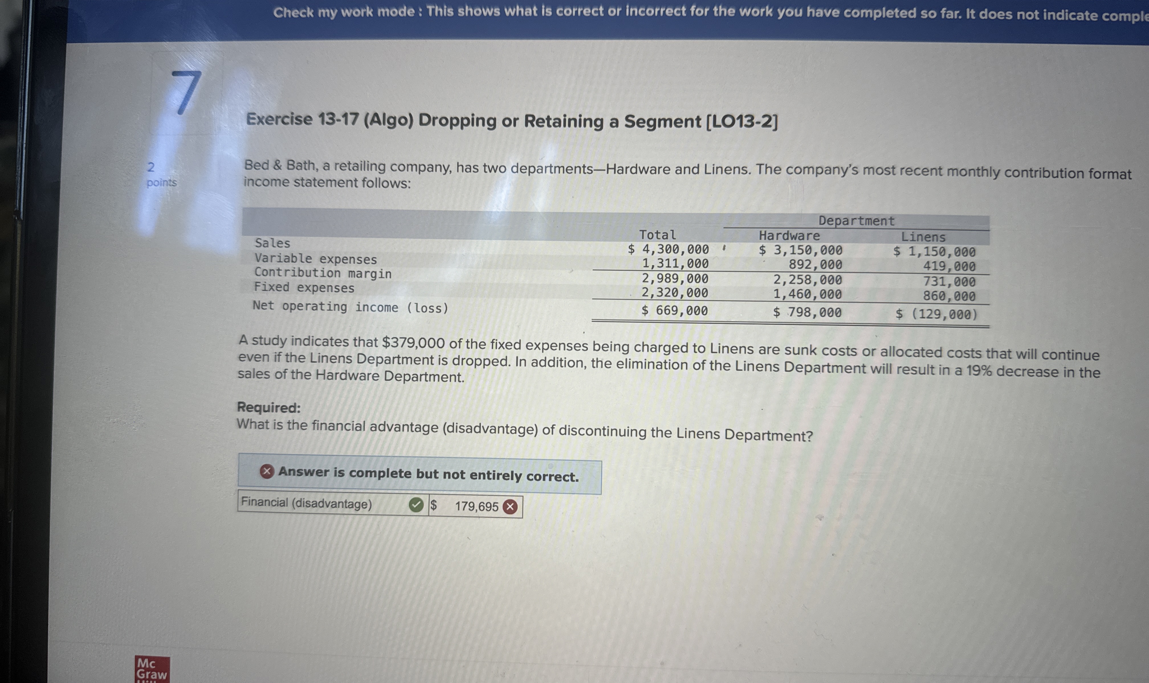 Solved Check my work mode : This shows what is correct or | Chegg.com