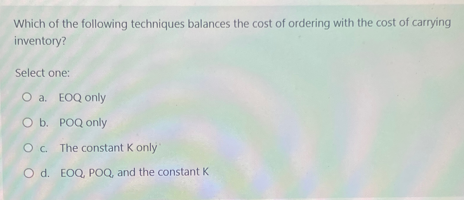 Solved Which of the following techniques balances the cost | Chegg.com