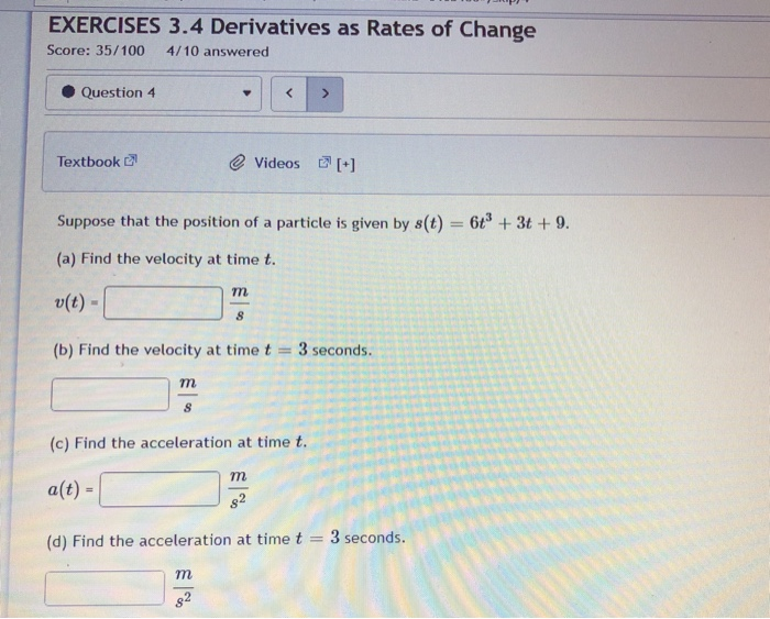 Solved EXERCISES 3.4 Derivatives as Rates of Change Score: | Chegg.com