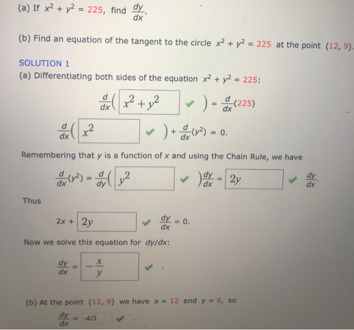 A If X2 Y2 225 Find Dy B Find An Equation Of Chegg Com