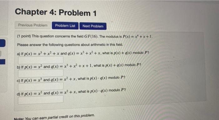 Solved Chapter 4: Problem 1 Previous Problem Problem List | Chegg.com