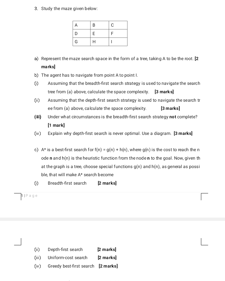 Solved 3. Study the maze given below: A B C D E F G H 1 a) | Chegg.com