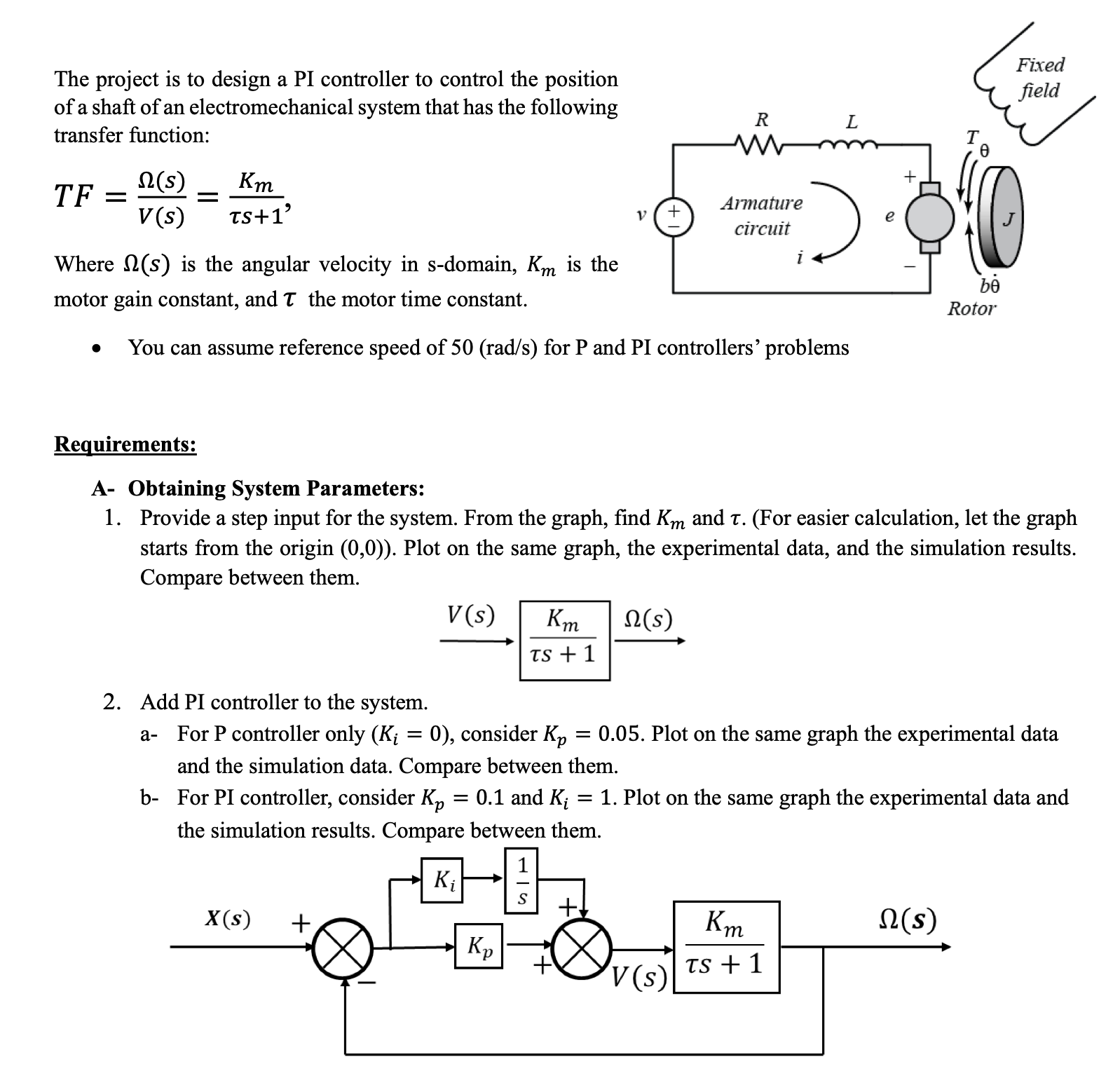 Solved The project is to ﻿design a PI ﻿controller to | Chegg.com
