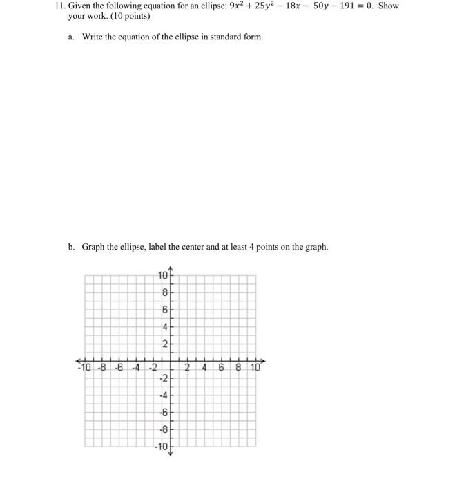 Solved 11. Given the following equation for an ellipse