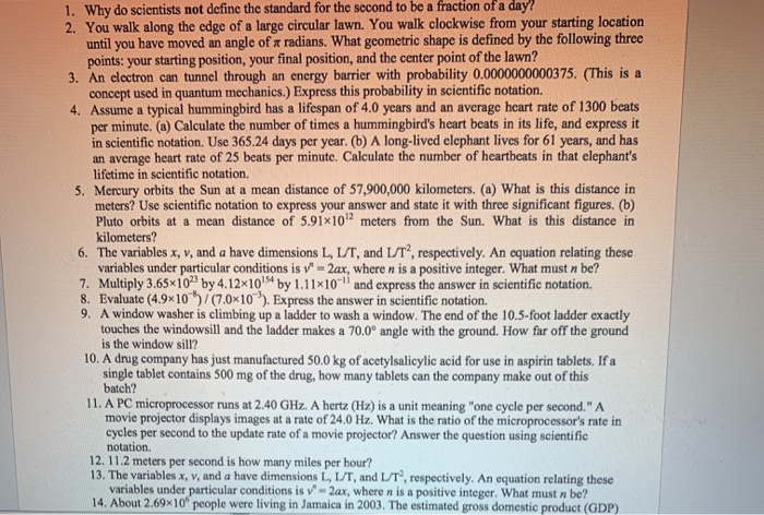 Solved 1. Why do scientists not define the standard for the | Chegg.com