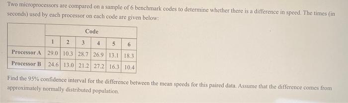 Solved Two microprocessors are compared on a sample of 6 | Chegg.com