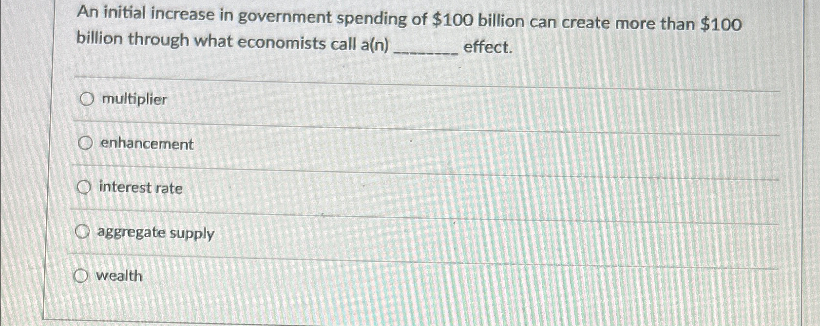 Solved An initial increase in government spending of $100 | Chegg.com