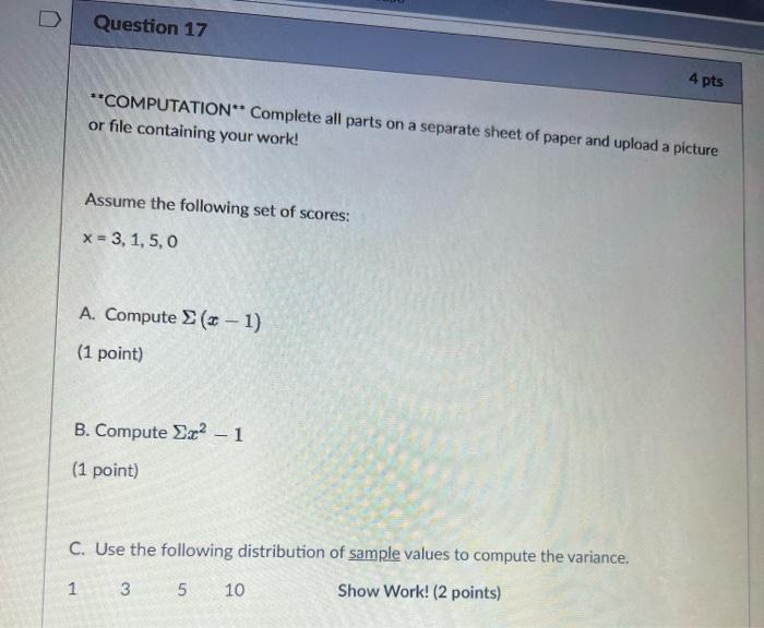 Solved D Question 17 4 pts **COMPUTATION* Complete all parts | Chegg.com