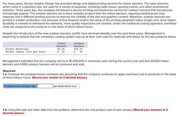 Solved For many years, Sinclair Graphic Design has provided | Chegg.com