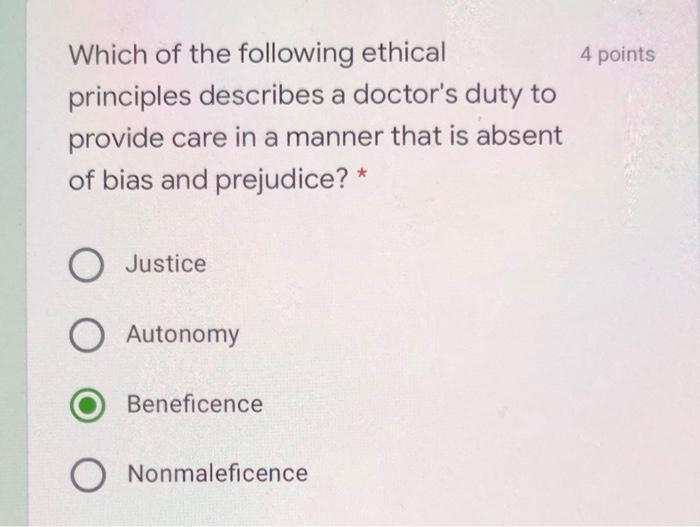 Solved 4 points Which of the following ethical principles | Chegg.com