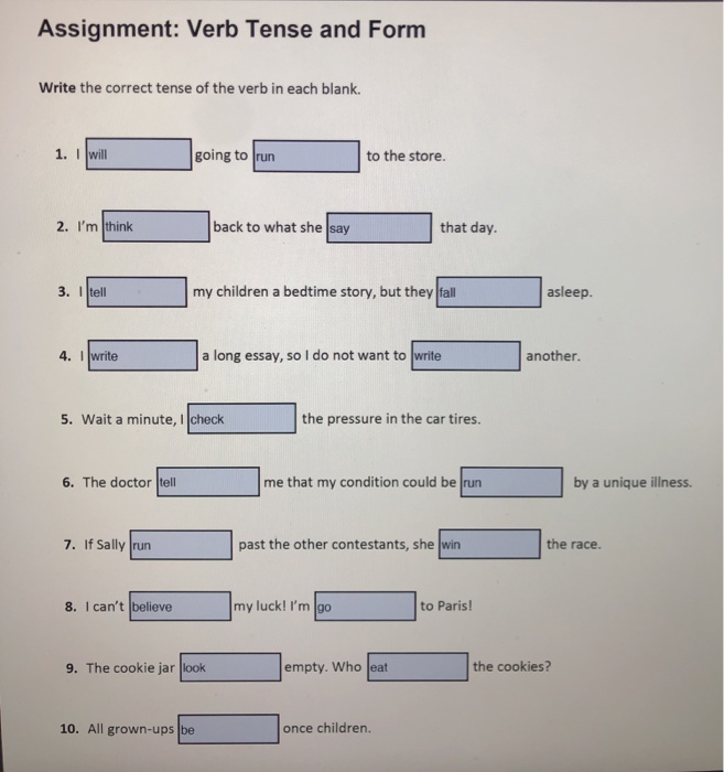 assignment of verb