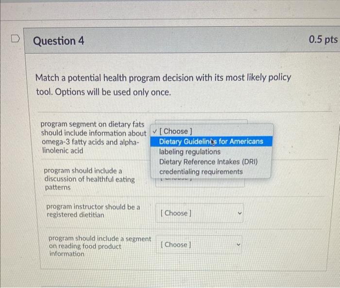 Solved Match a potential health program decision with its | Chegg.com