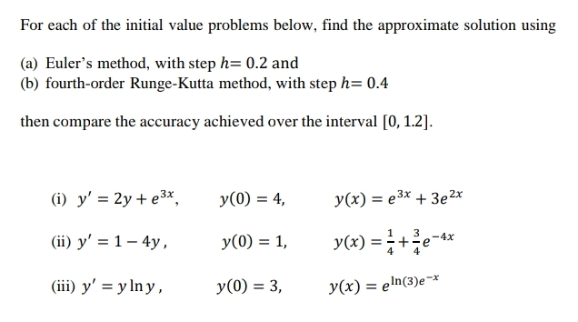 Solved For each of the initial value problems below, find | Chegg.com
